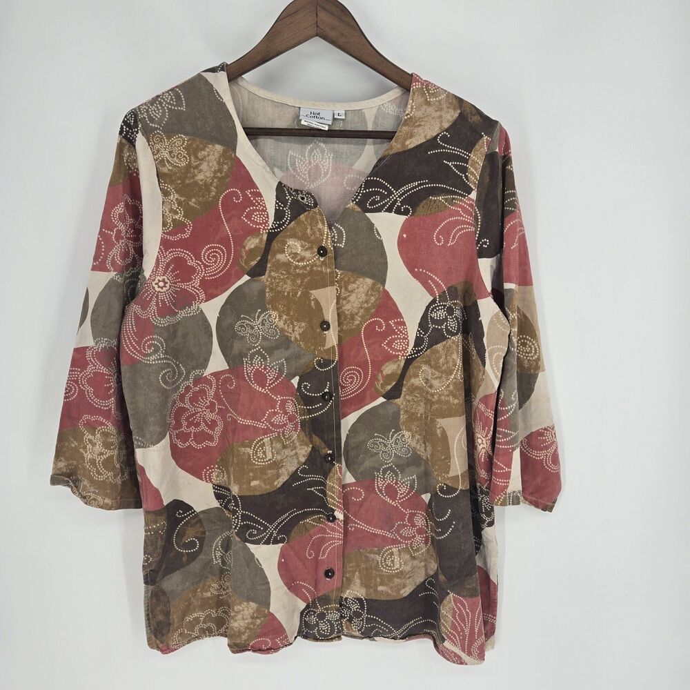 Hot Cotton Boho Top Large Art to Wear Boho Earthy Tone